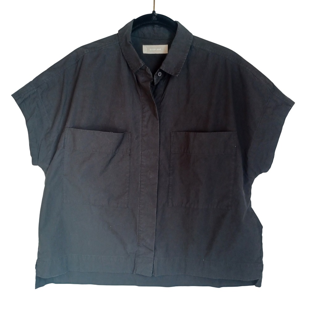Everlane Womens Boxy Short Sleeve Button Up Shirt Black Cotton Size S